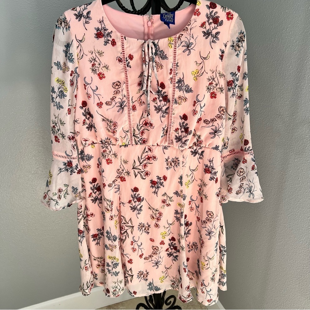 Disney Beauty and the Beast Pink Floral Chiffon Dress